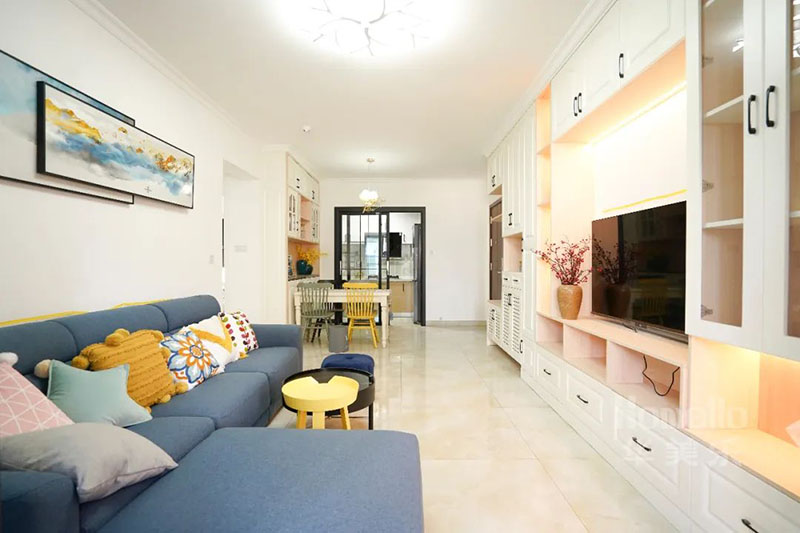 108㎡三居，打造大橫廳柜墻，細化臥室布局，全屋功能性拉滿